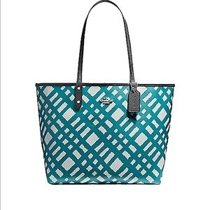 Coach reversible tote with attached makeup bag